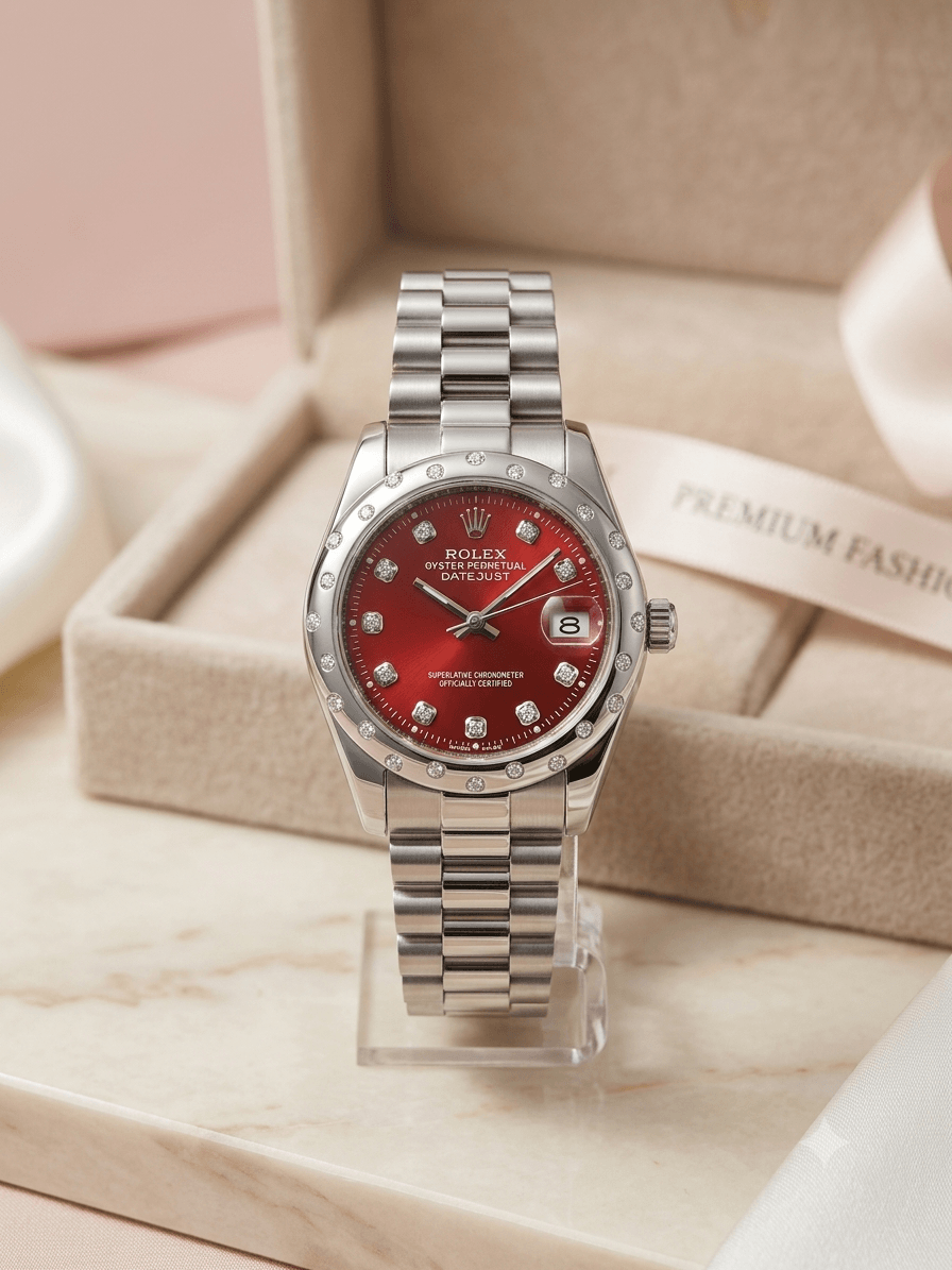 rolex oyster perpetual argent avec fond rouge